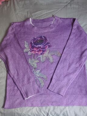 Purple Floral Crewneck Sweater - Women's